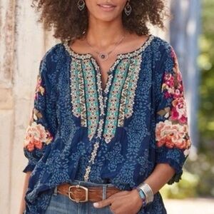 Sundance Blue Blouse with Colorful Embroidery